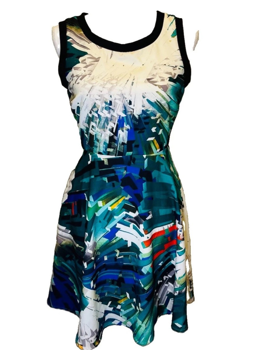 XOXO Abstract Print Cutout Fit & Flare Dress Size 5/6 Sleeveless Summer Skater